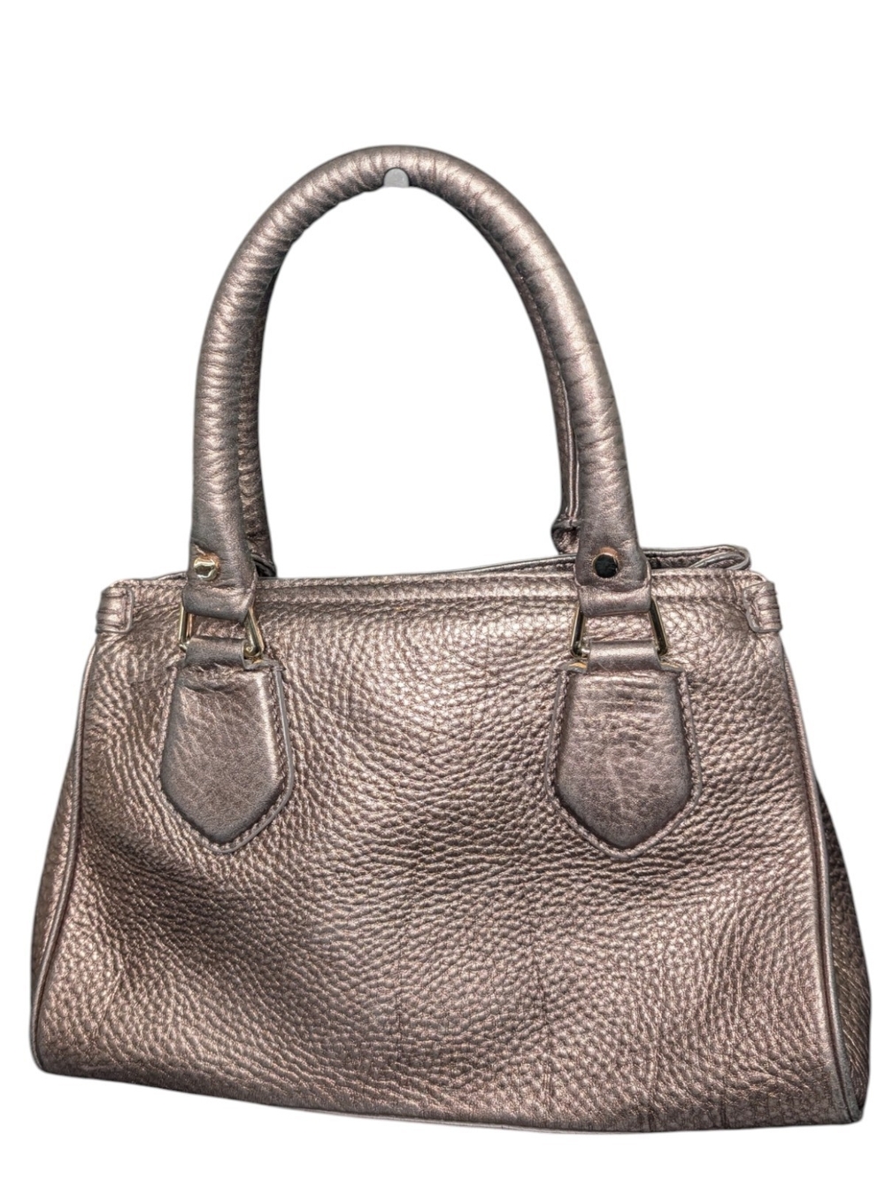 Cole Haan Pewter Metallic Pebbled Leather Handbag Satchel - Picture 2 of 9